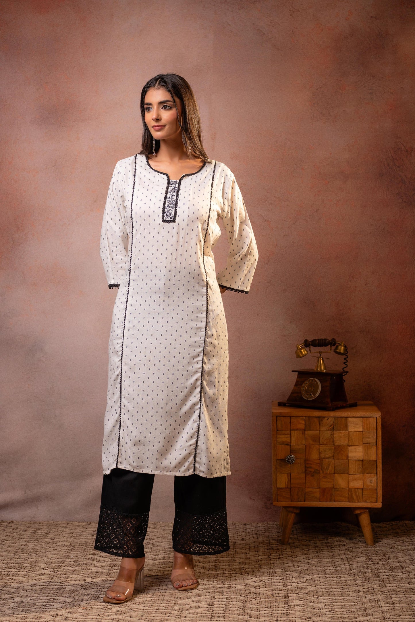 White Dobby Viscose Embroidered Kurta
