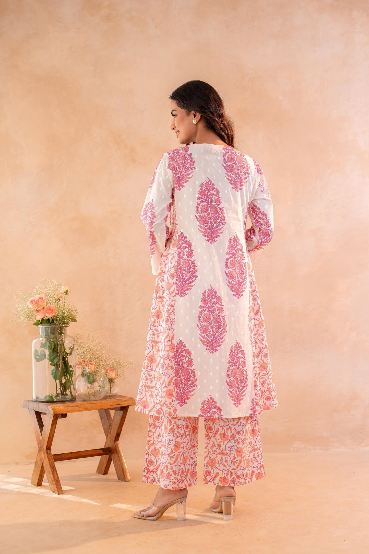 Ivory Aqua Floral Printed A-Line Kurta Set with Coordinated Dupatta