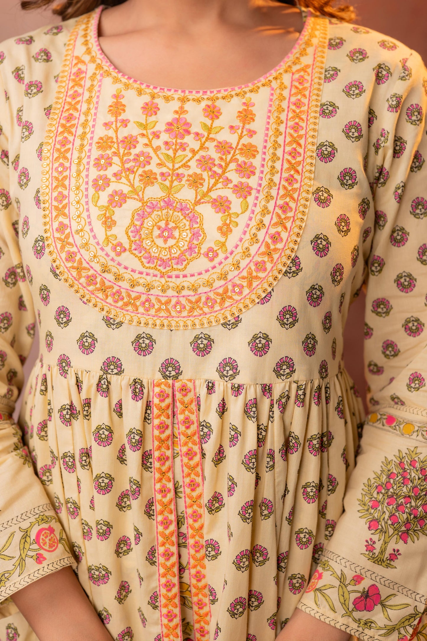 Buttercream Yellow Floral Printed Anarkali Dress