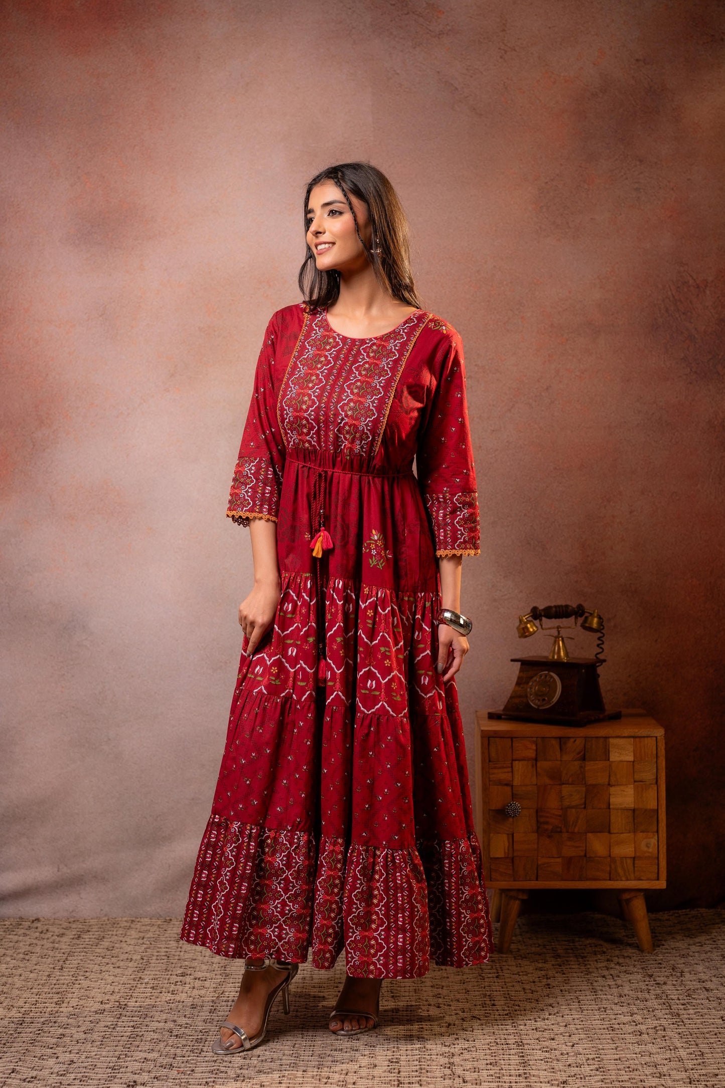 Rangriti Noor Maroon Handcrafted Boho Dress