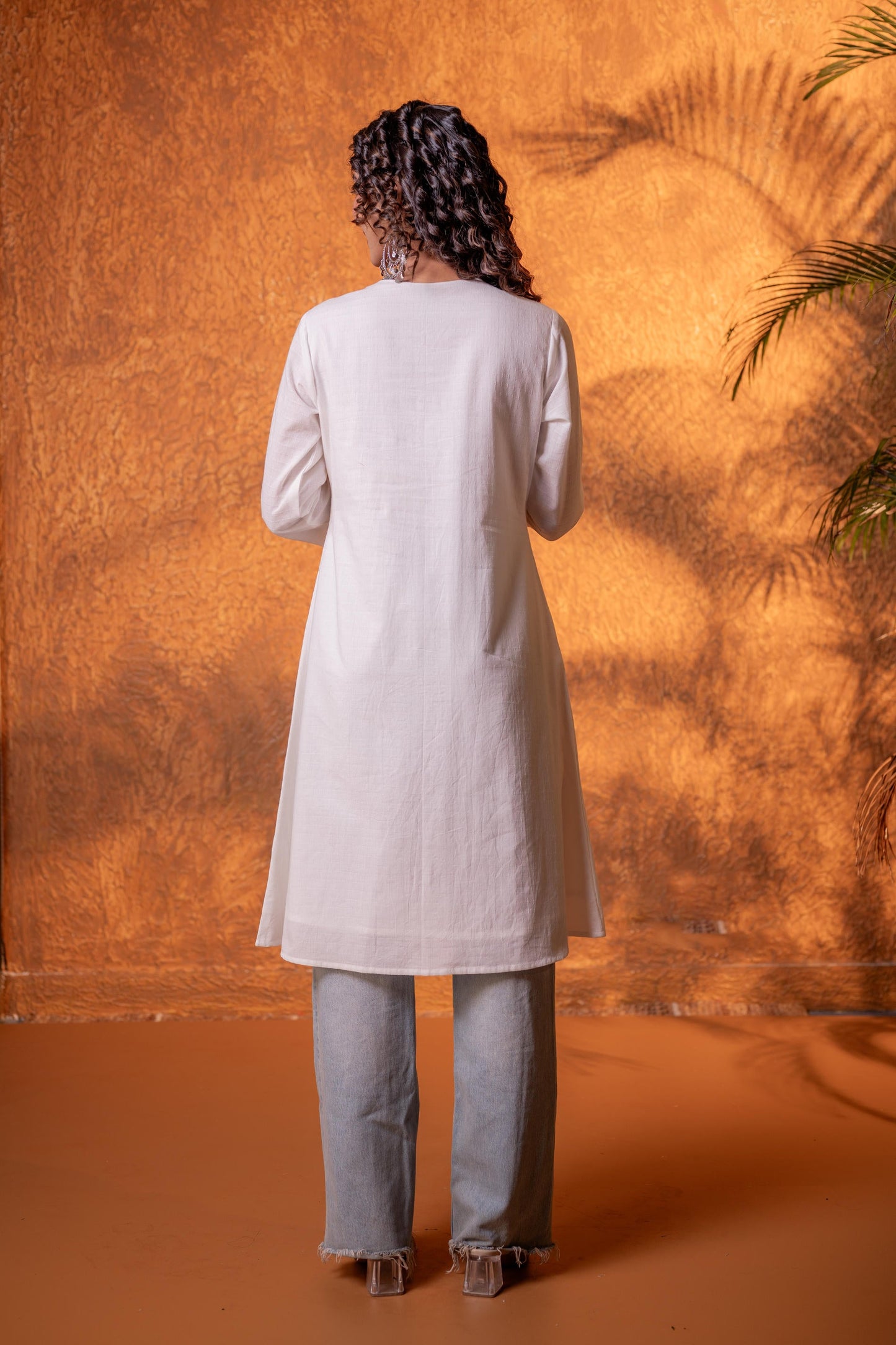 White Lace-Detailed Kurta