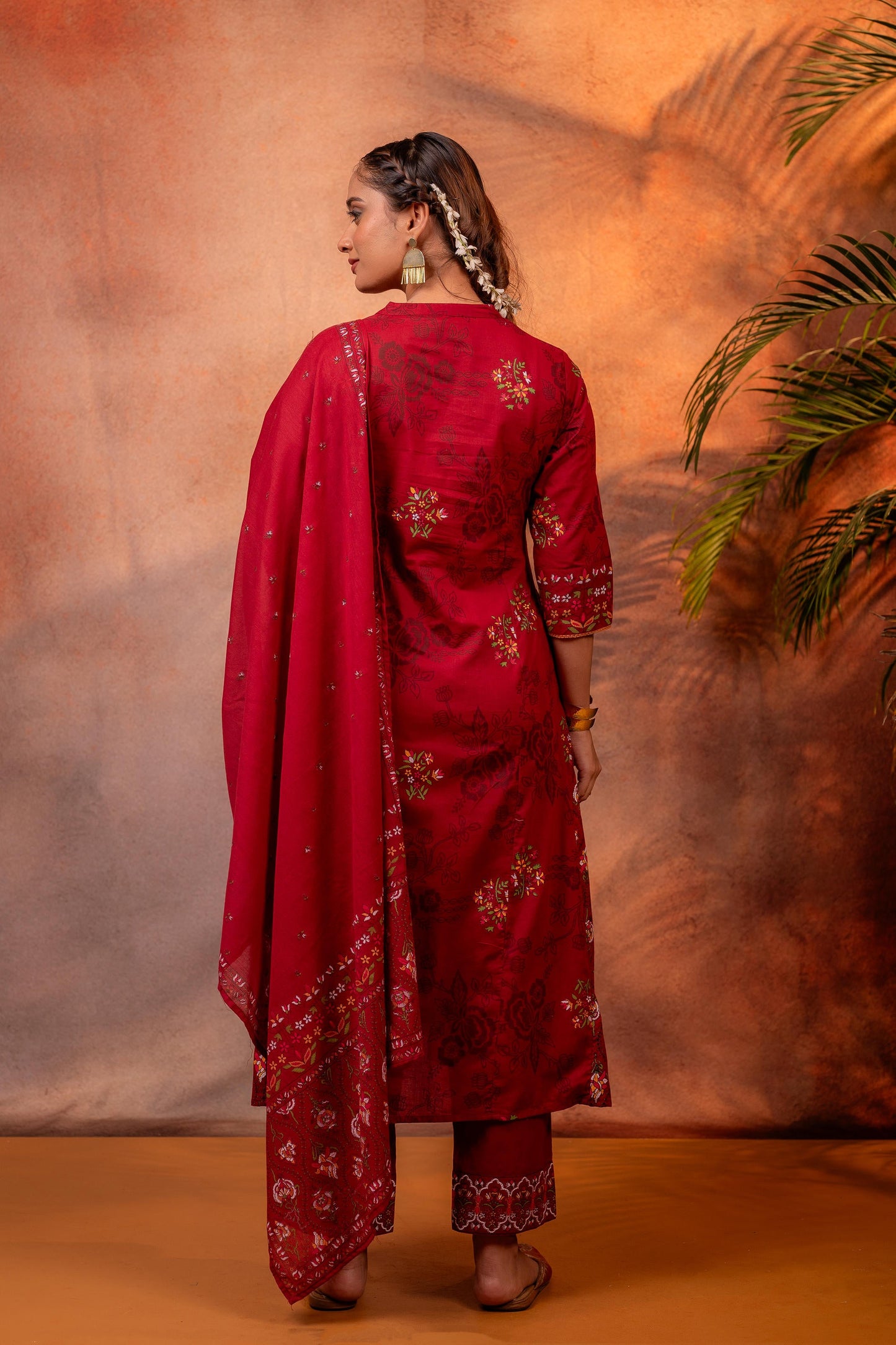 Maroon Embroidered Kurta Set with Dupatta