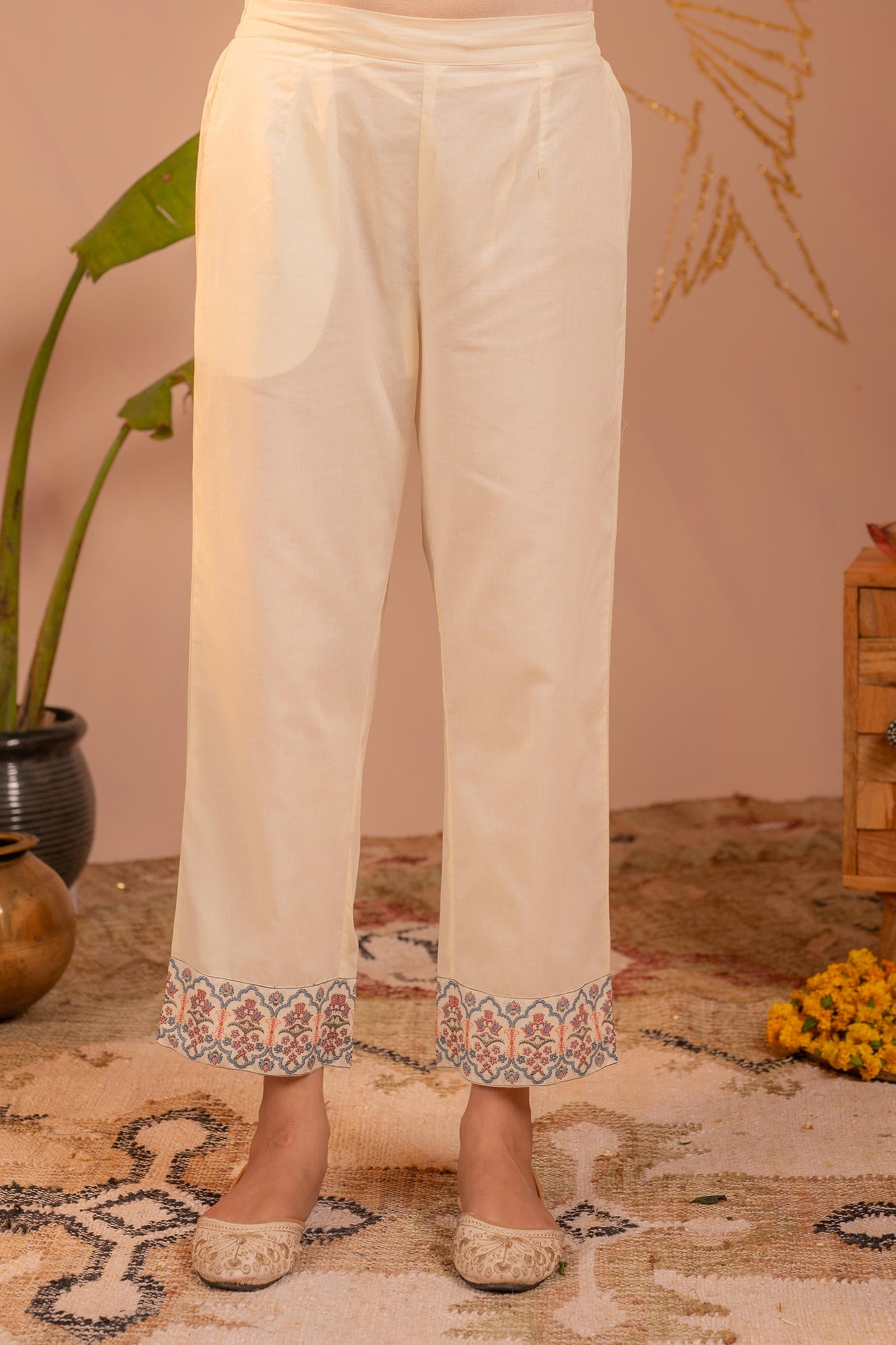 Off-White Embroidered Kurta Set with Dupatta