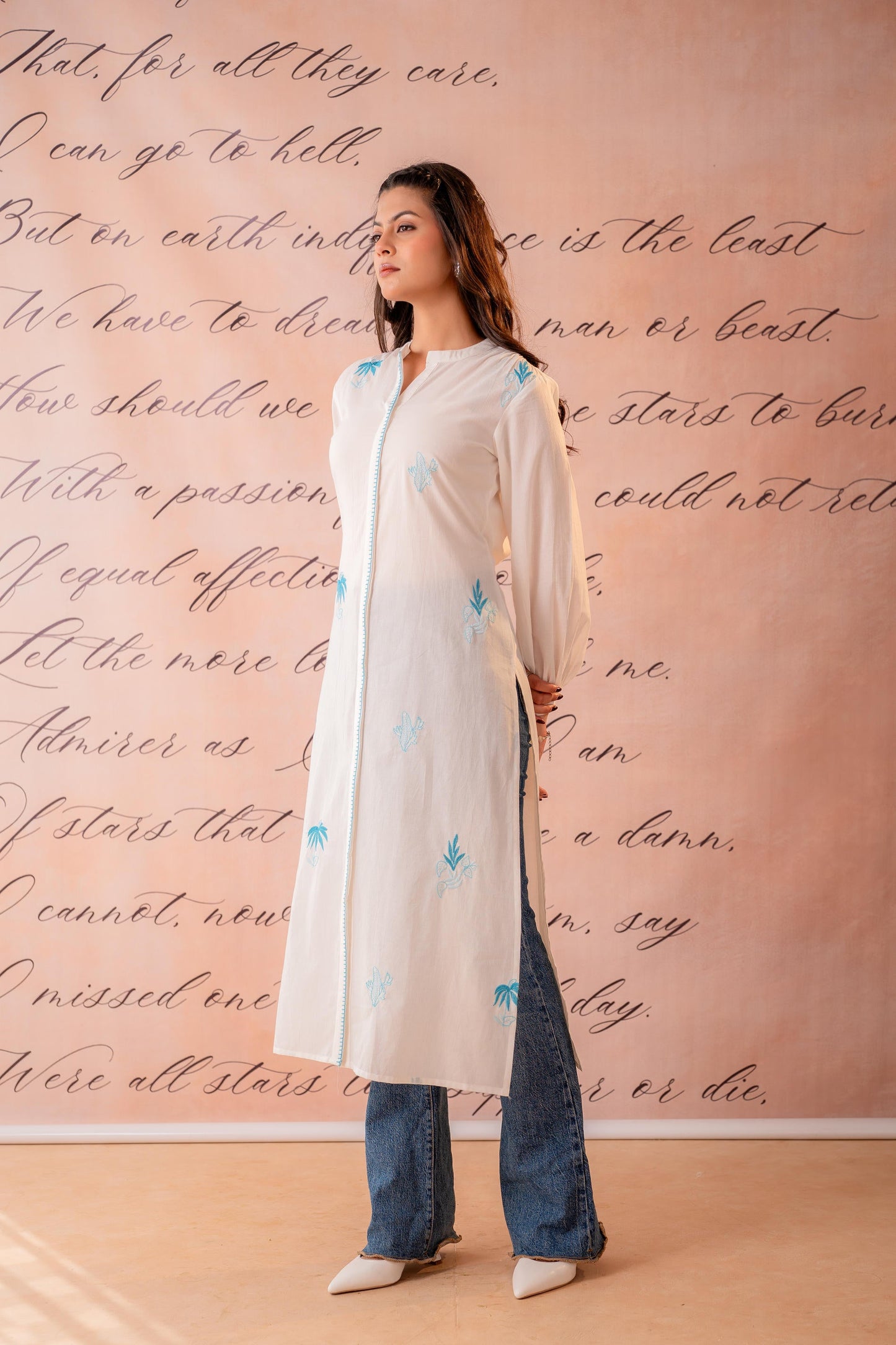 SkyBlue Embroidered A-Line Kurta