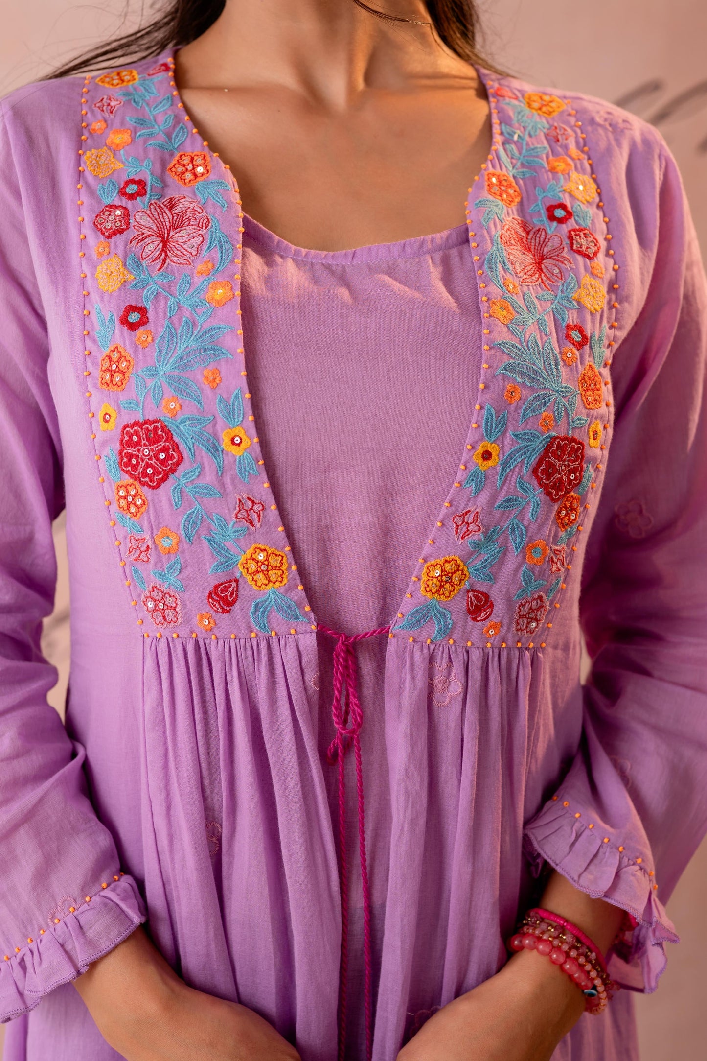lavender Bloom Embroidered Anarkali Kurta