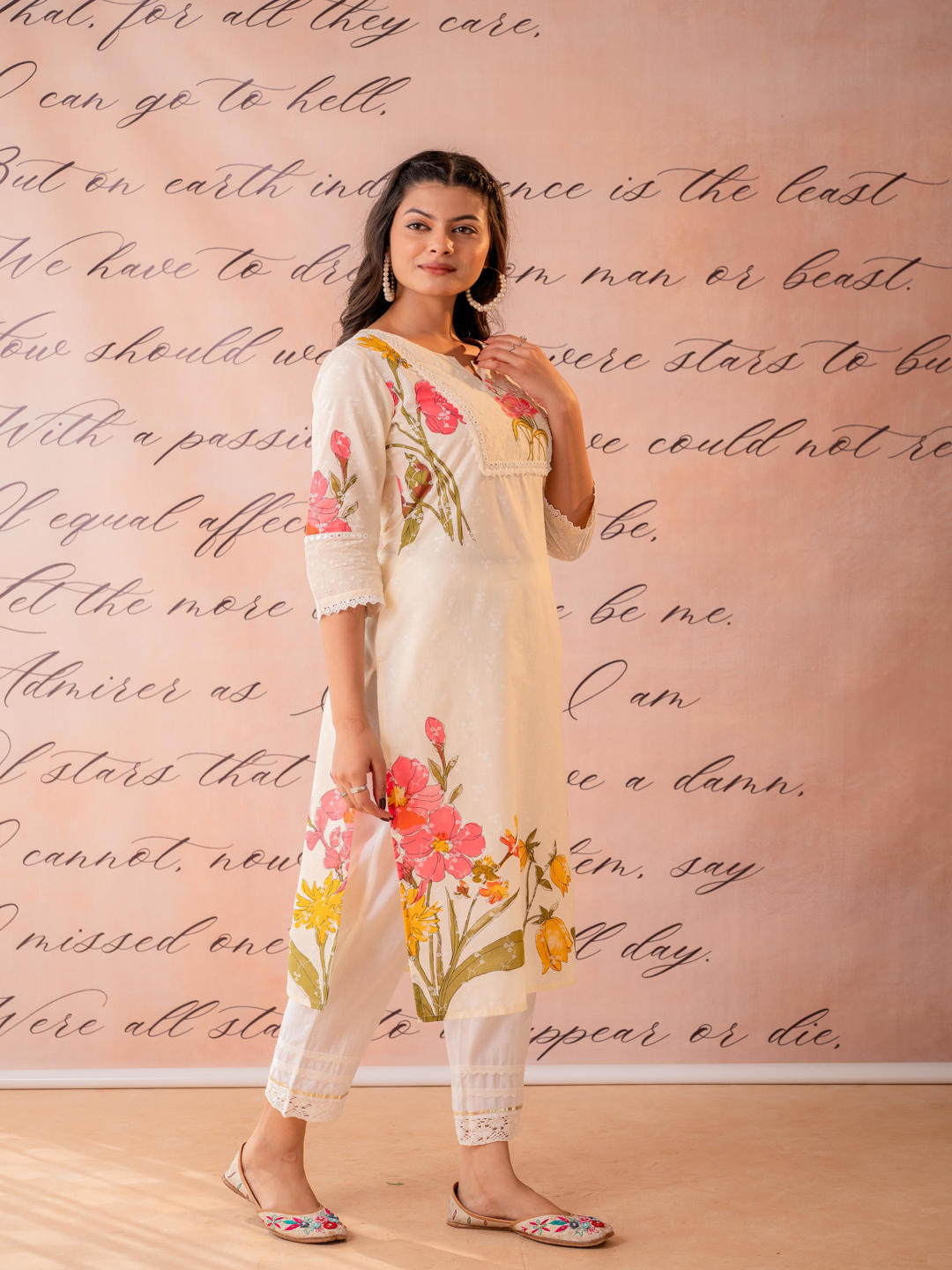 Gulbahaar Beige Floral Placement Kurta