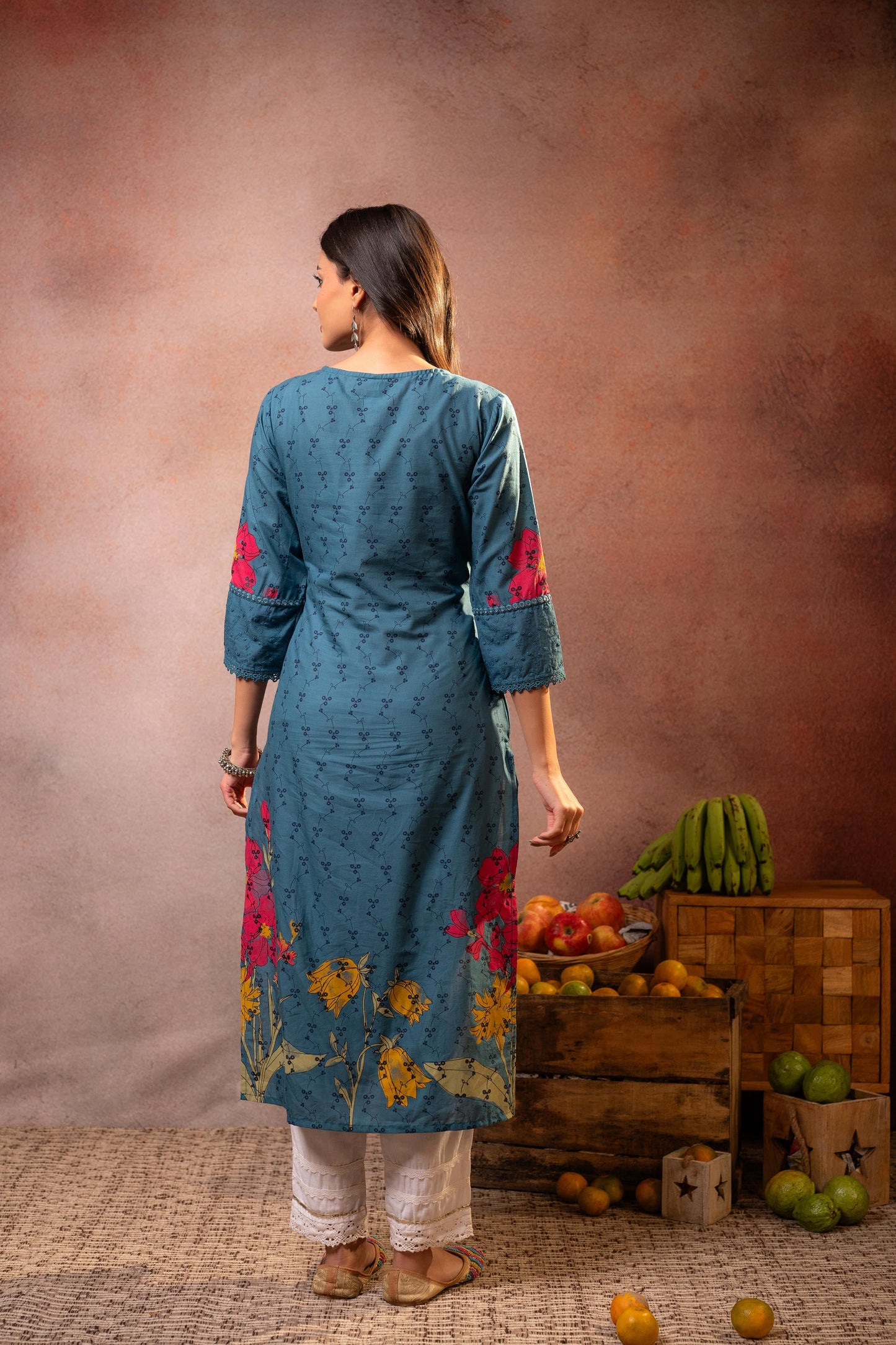 Gulbahaar Teal Floral Placement Kurta