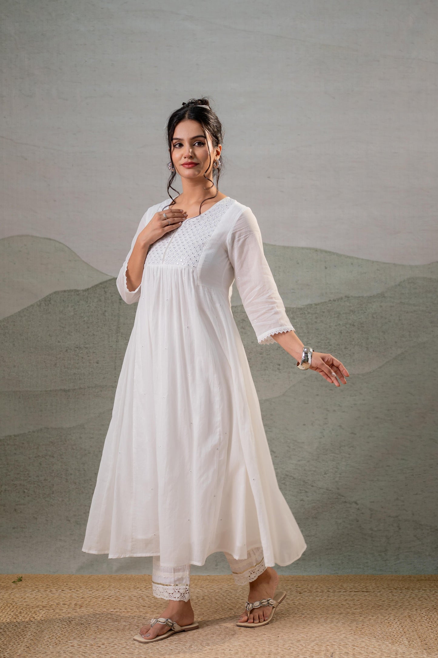 Cotton White Noor Flared Kurta