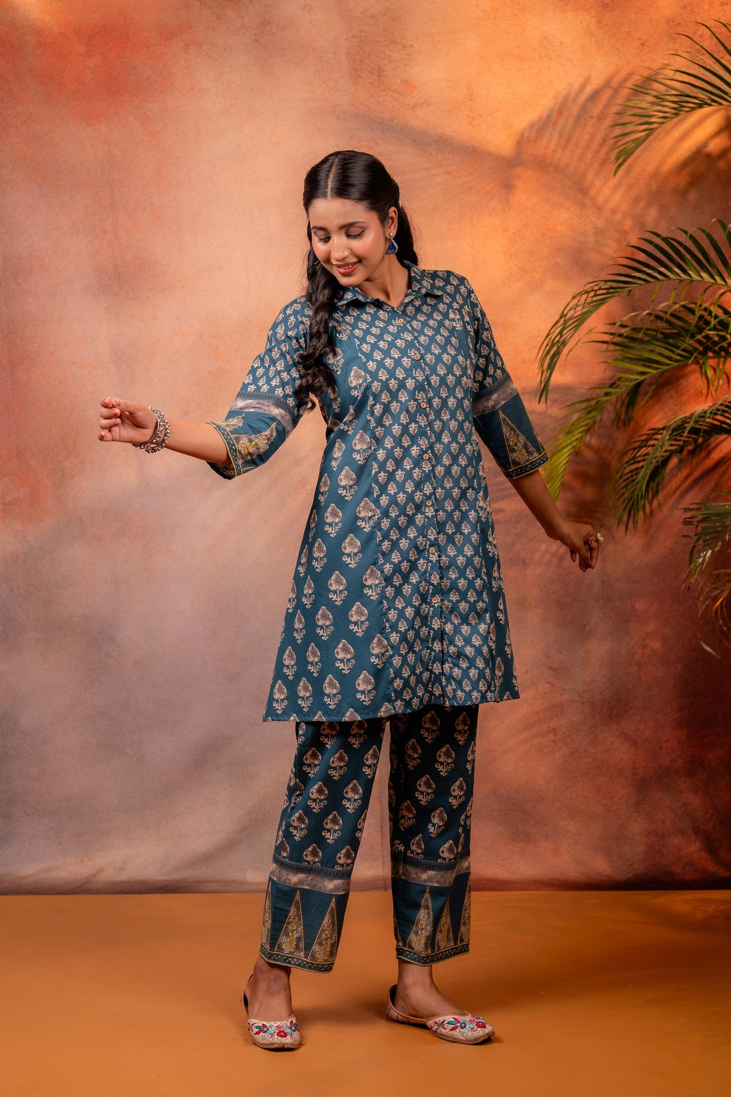 Rangrez TealGreen Ajrakh Co-ord Set
