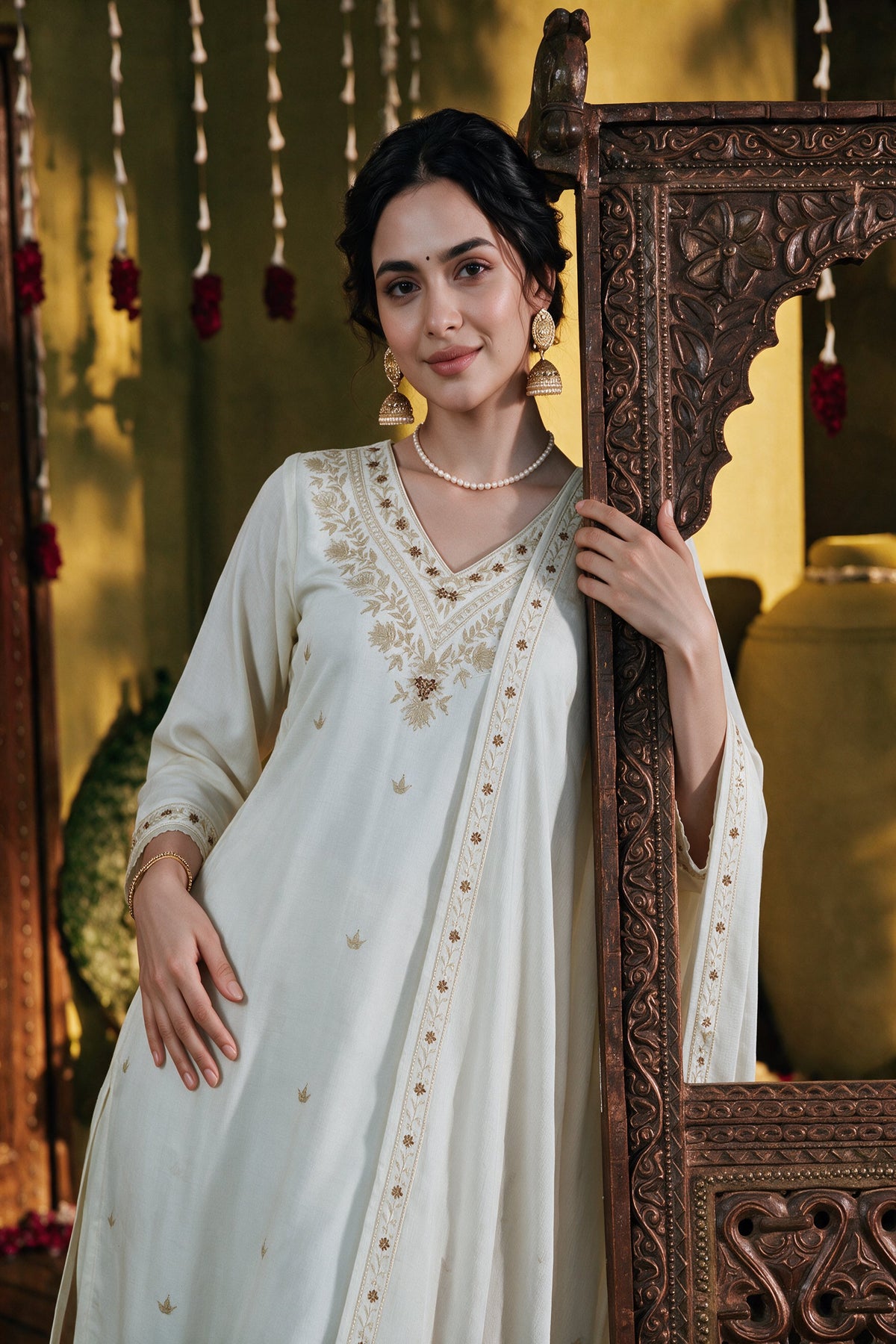 Juniper Women Ivory Kurta Pant Dupatta