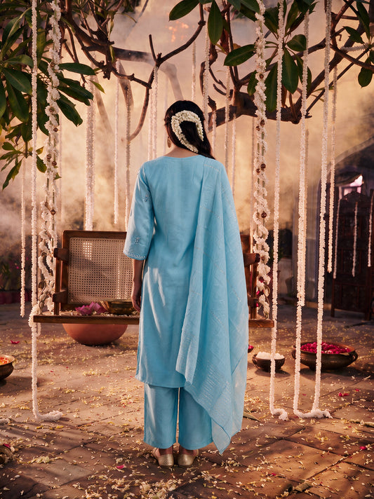 Juniper Women Aqua Kurta Pant & Dupatta
