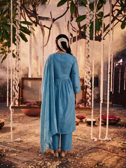 Juniper Women Powderblue Kurta Pant Dupatta With Inner