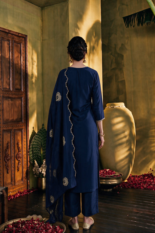 Juniper Women Navy Kurta Pant & Dupatta