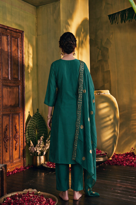 Juniper Women Jadegreen Kurta Pant & Dupatta