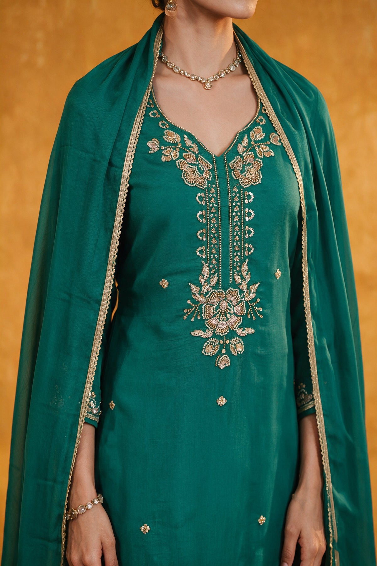 Juniper Women Green Kurta Pant & Dupatta