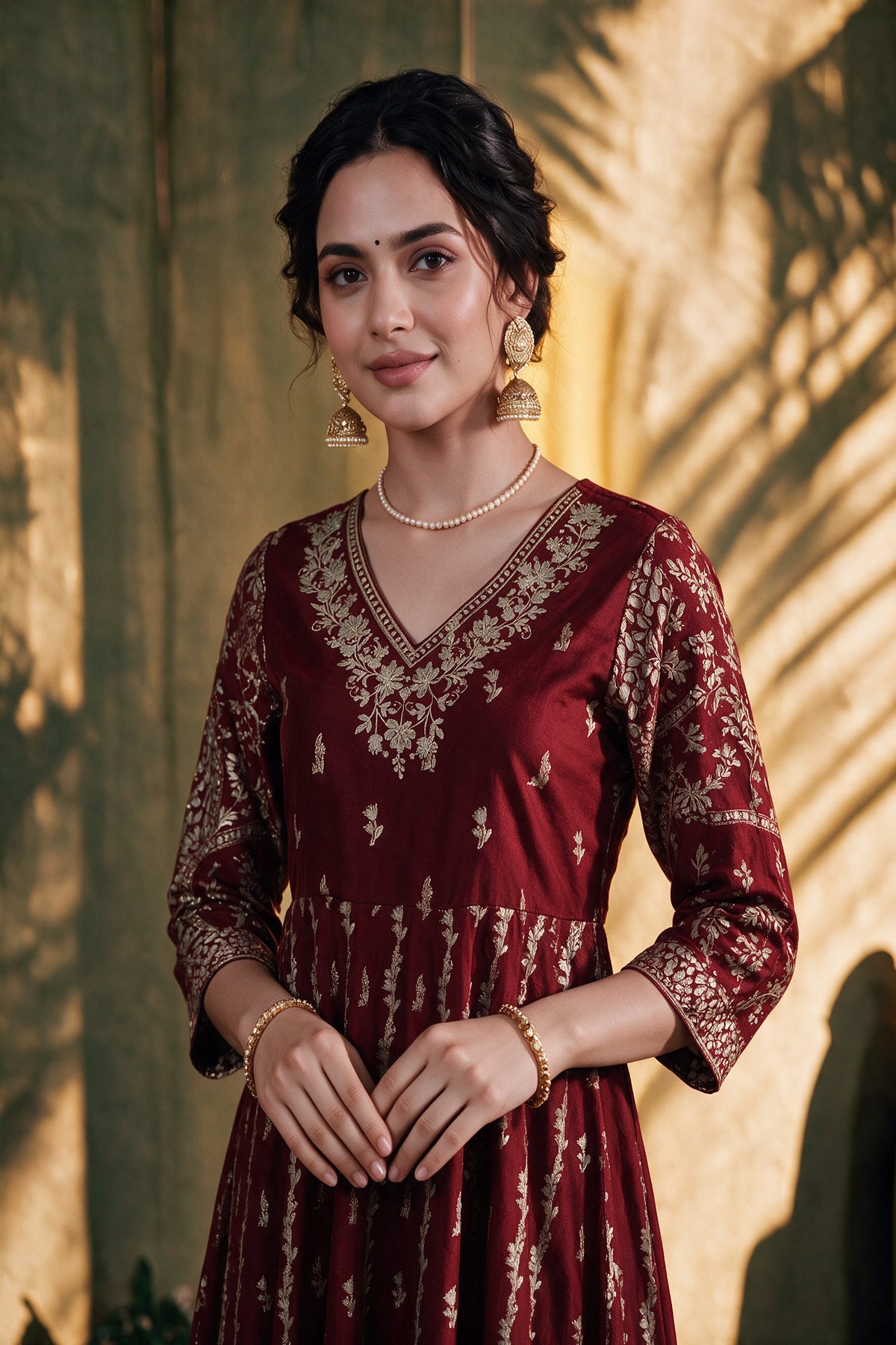 Juniper Women Maroon Longdress & Dori