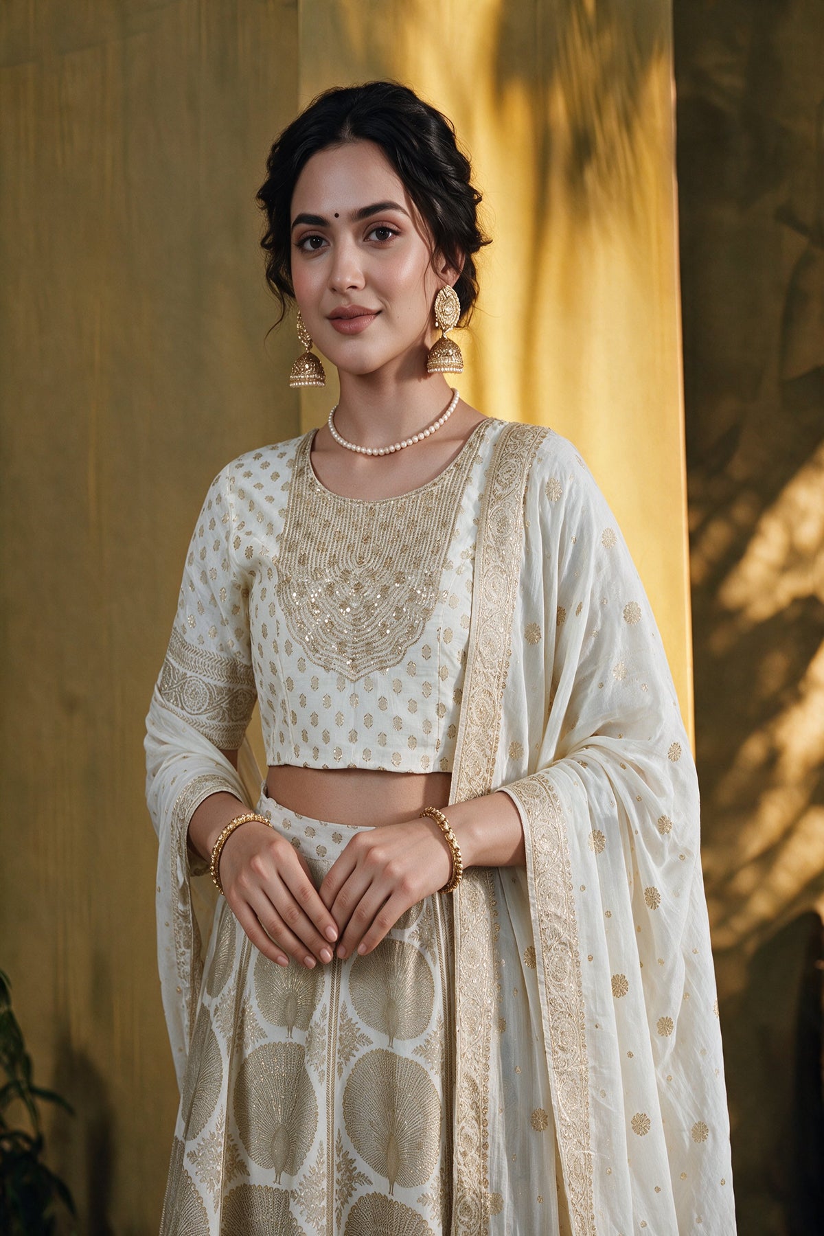 Juniper Women Offwhite Top Skirt & Dupatta