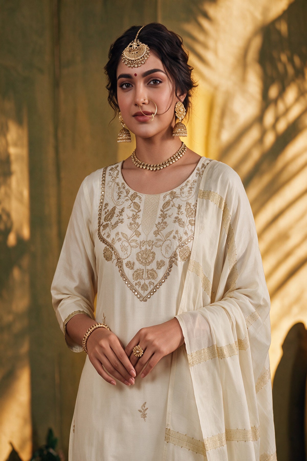 Juniper Women Offwhite Kurta Pant & Dupatta