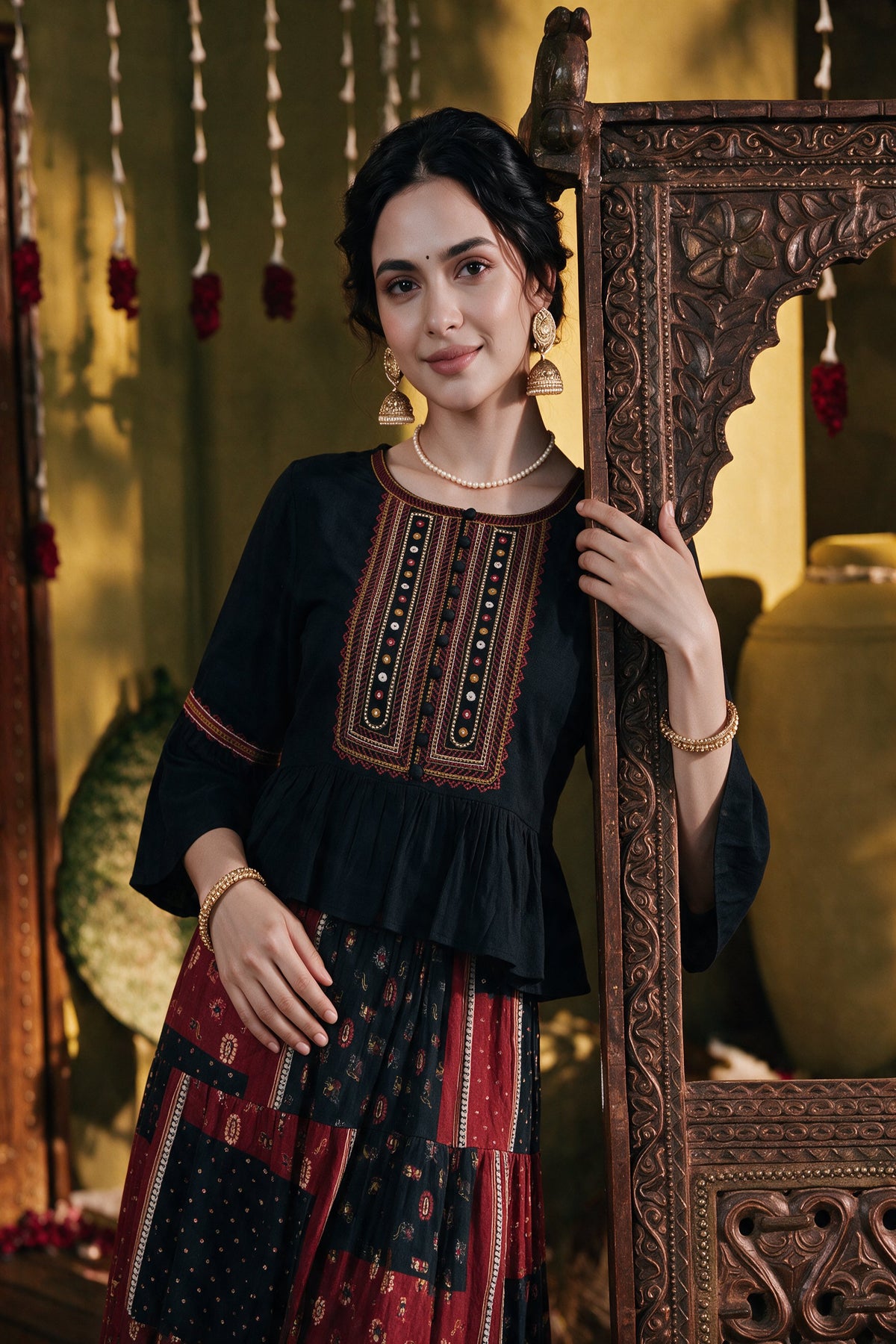 Juniper Women Maroon Top & Skirt