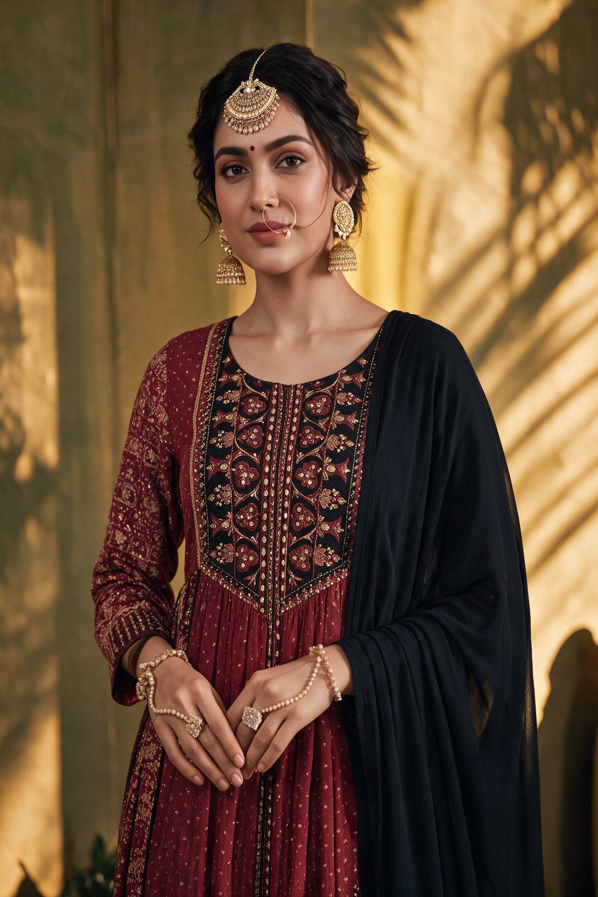 Juniper Women Maroon Kurta Palazzo & Dupatta
