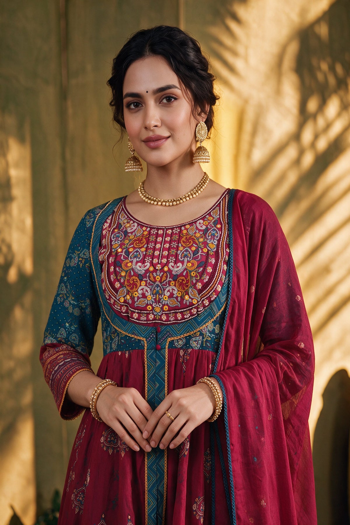 Juniper Women Pink Longdress & Dupatta