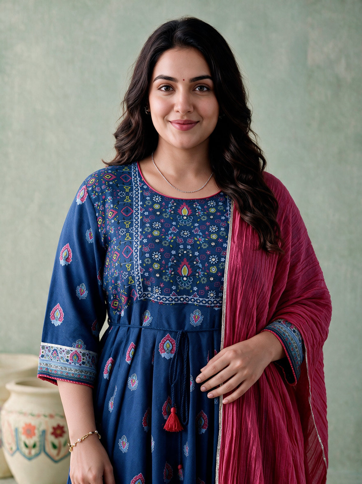 Juniper Women Royalblue Kurta Pant & Dupatta