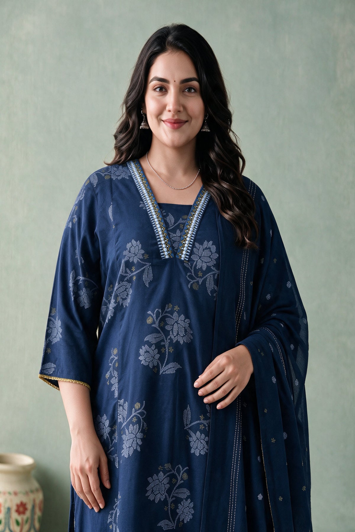 Juniper Women Indigo Kurta Pant & Dupatta