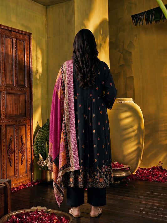 Juniper Women Black Kurta Pant & Dupatta