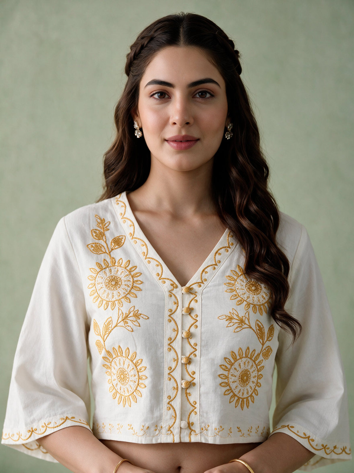 Juniper Women Offwhite & Mustard Top & Skirt