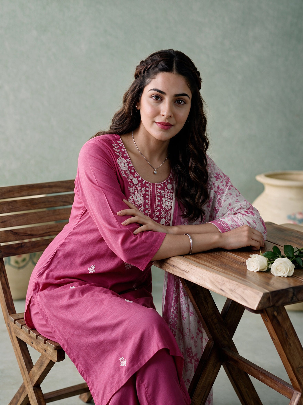 Juniper Women Fuchsia Kurta Pant & Dupatta