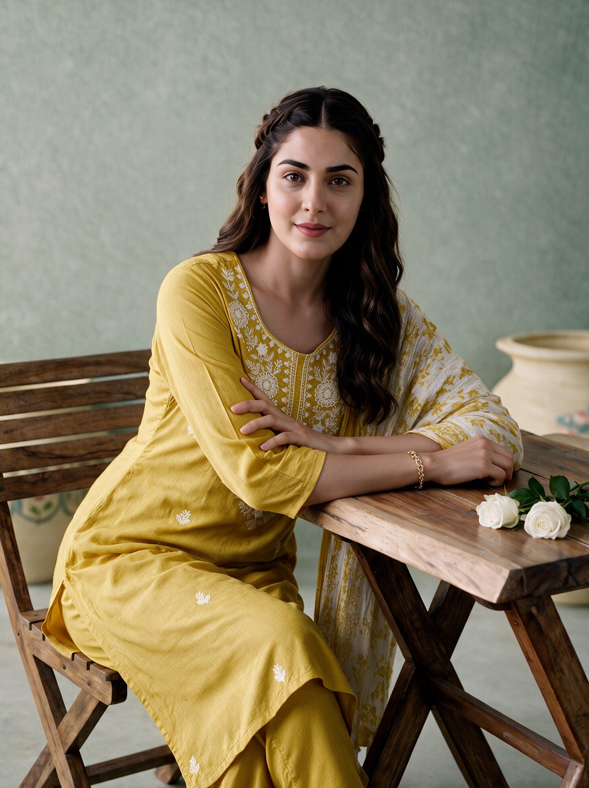 Juniper Women Gold Kurta Pant & Dupatta