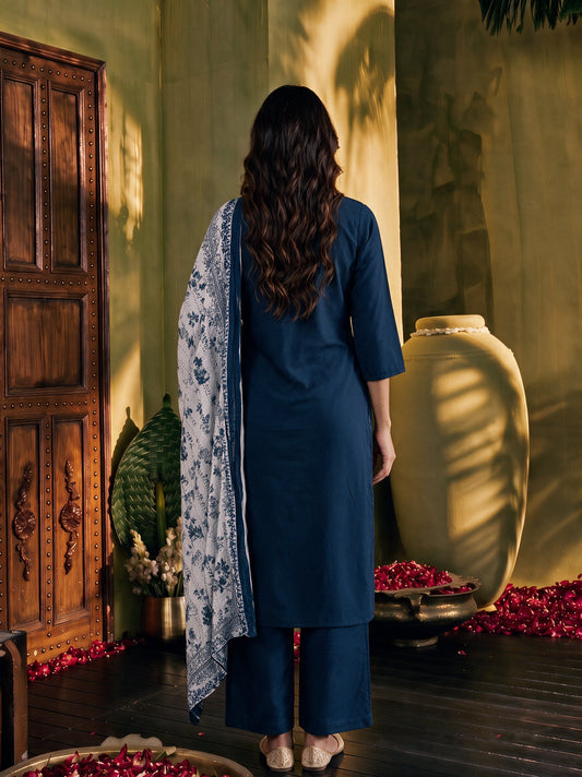 Juniper Women Teal Kurta Pant & Dupatta