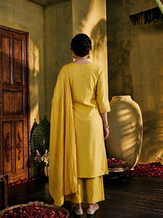 Juniper Women Gold Kurta Pant & Dupatta