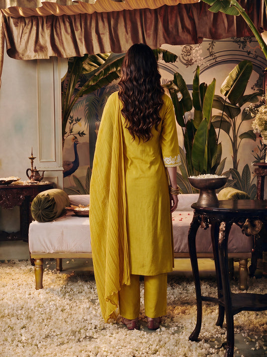 Juniper Women Gold Kurta Pant & Dupatta