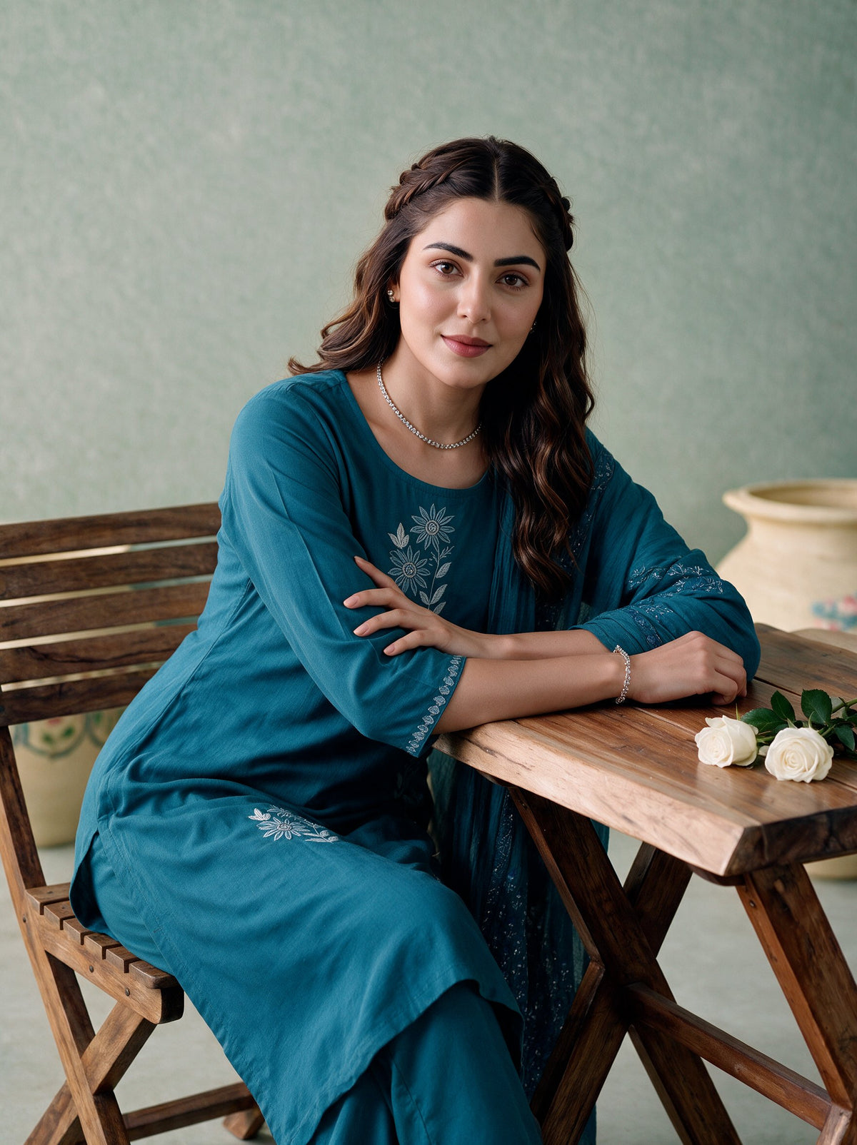 Juniper Women Turquoise Kurta Pant & Dupatta