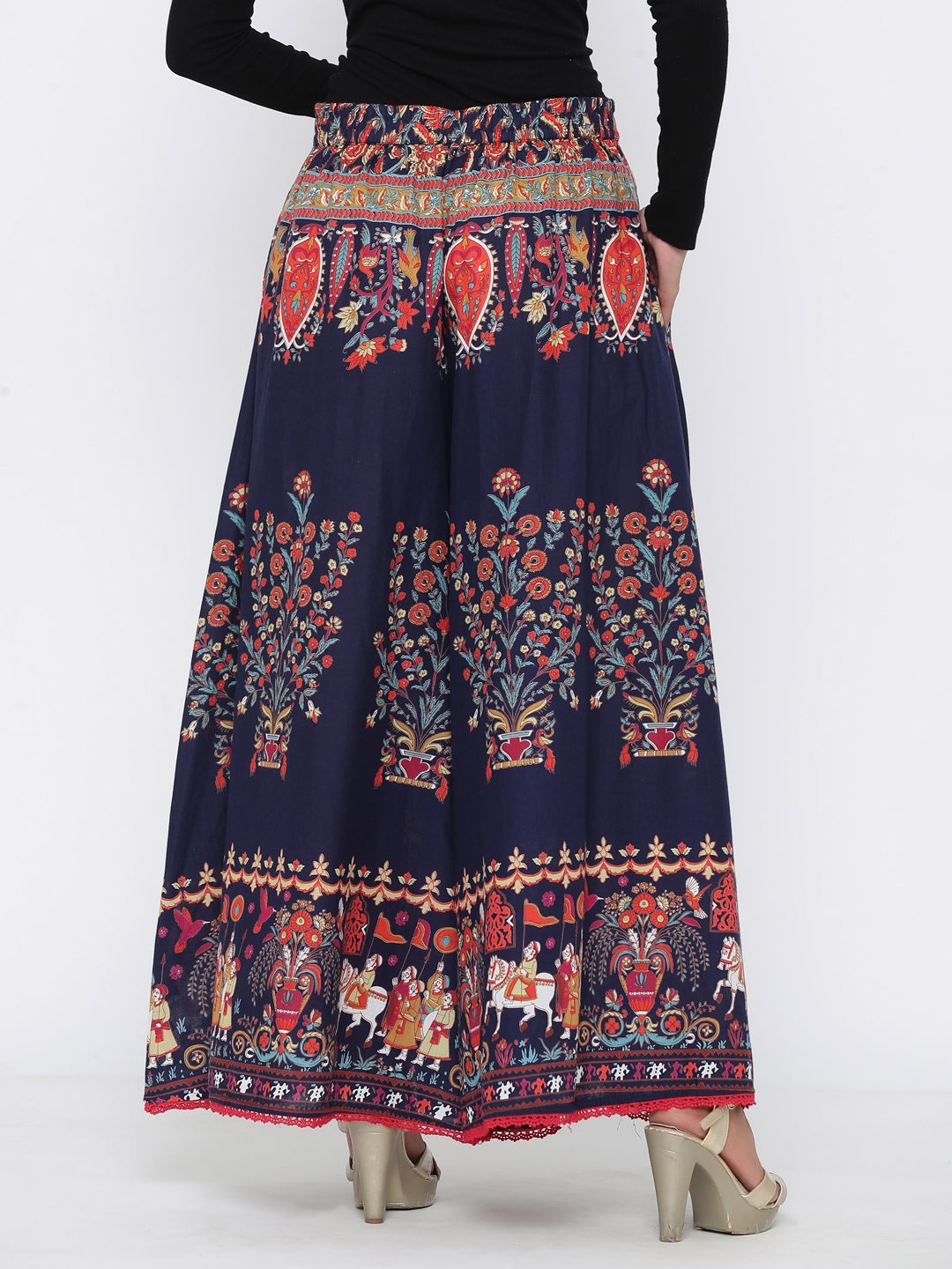 Juniper Indigo Ethnic Motif Printed Flared Cotton Women Palazzo With One Pocket