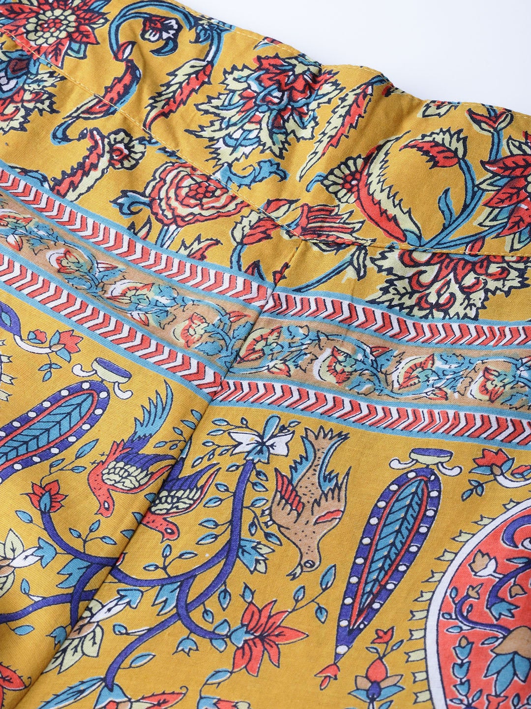 Juniper Mustard Ethnic Motif Printed Flared Cotton Women Palazzo With One Pocket