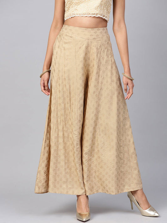 Juniper Gold Ethnic Motif Printed Rayon Flared Women Palazzo With One Pocket 