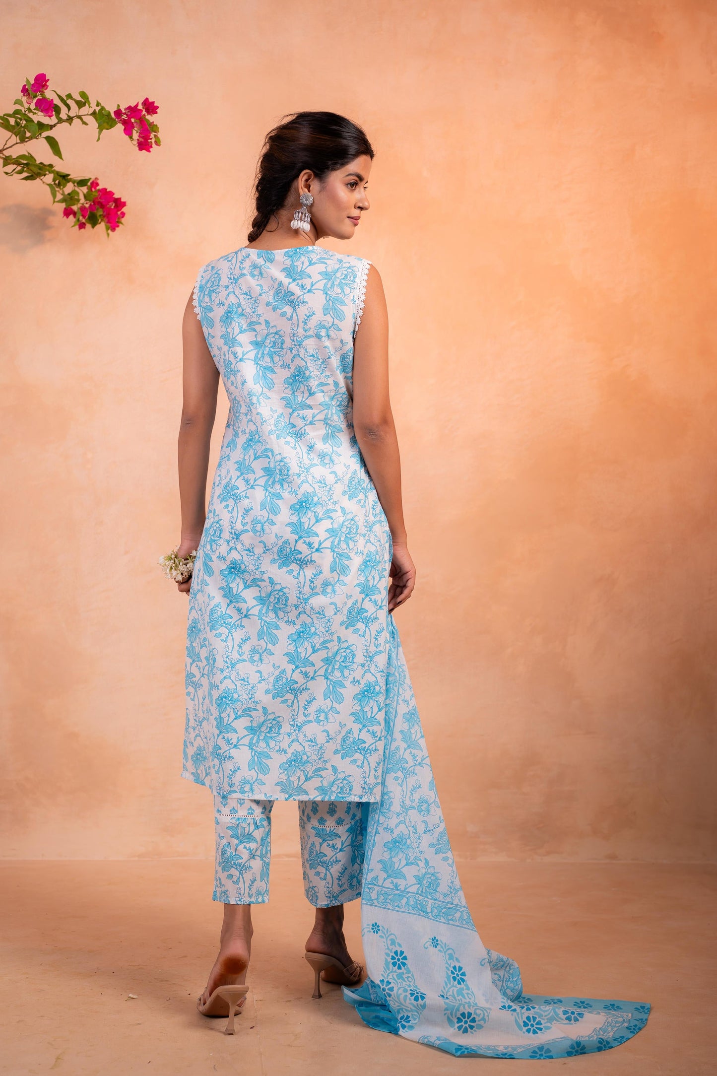 Sky Blue Whisper Floral Kurta Pant And Dupatta Set