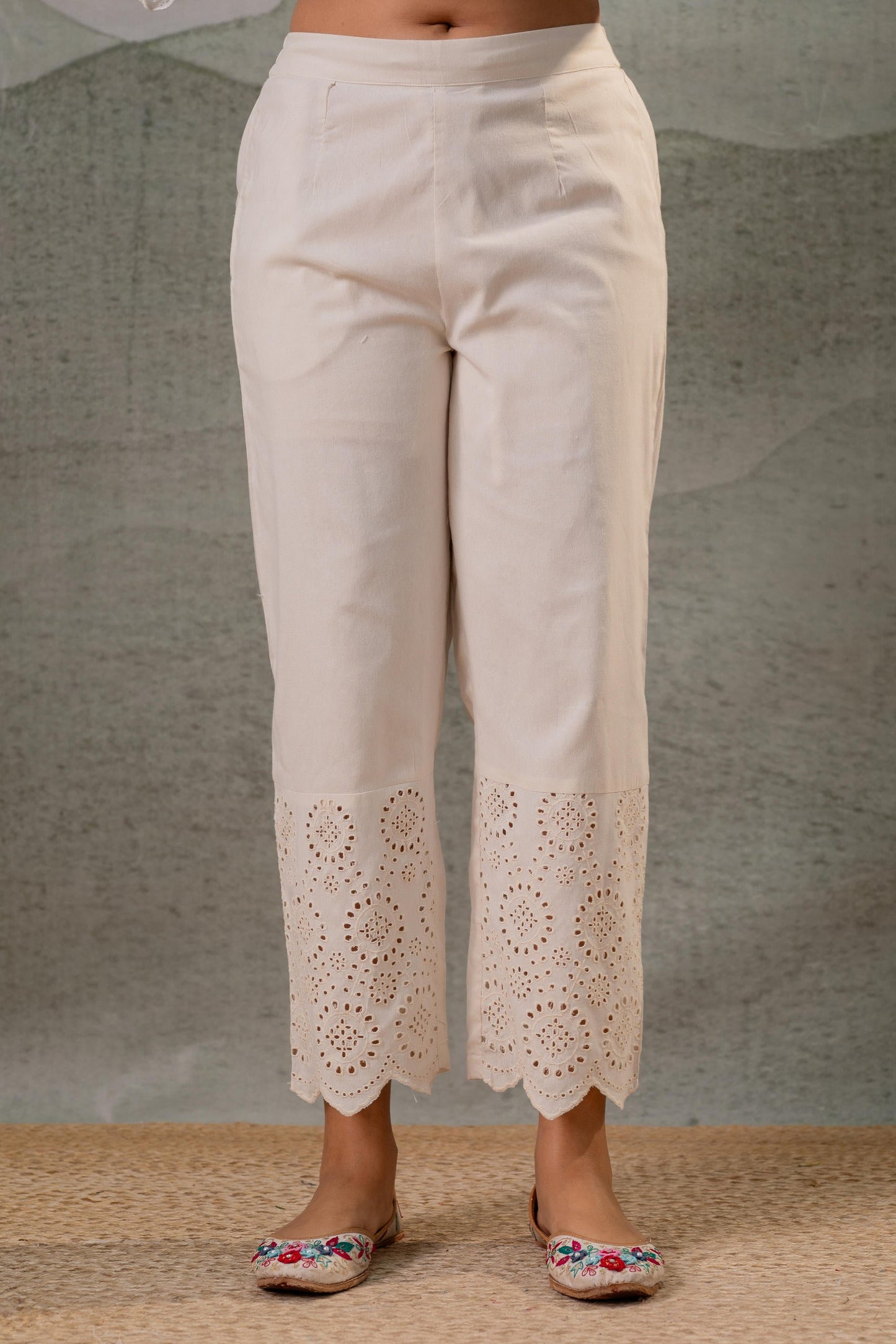 Off-White Embroidered Kurta Set with Striped Dupatta