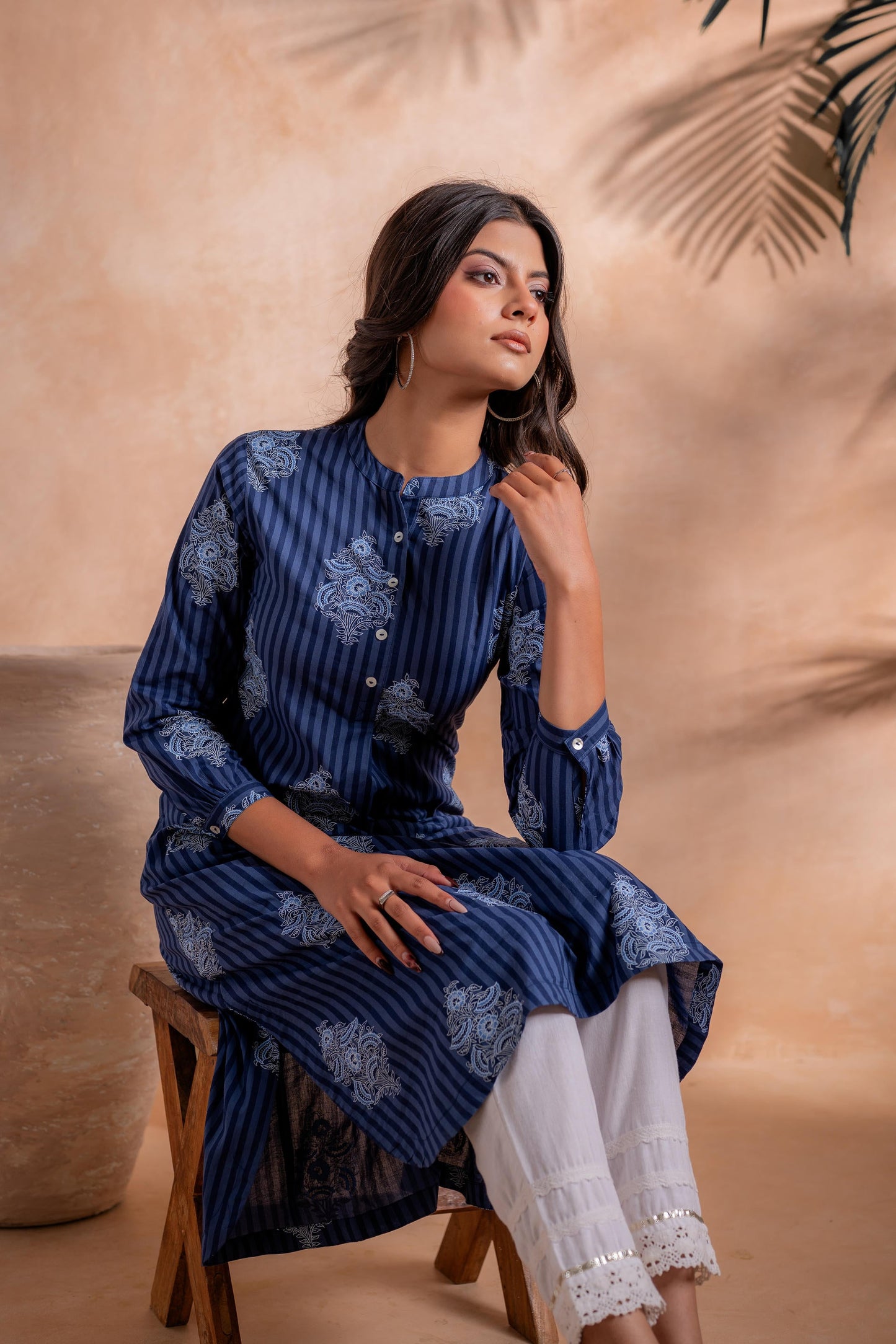 Indigo Stripe Motif Heritage Kurta