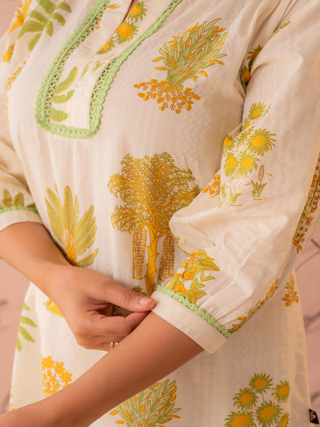 Off-White Palm Motif  Kurta