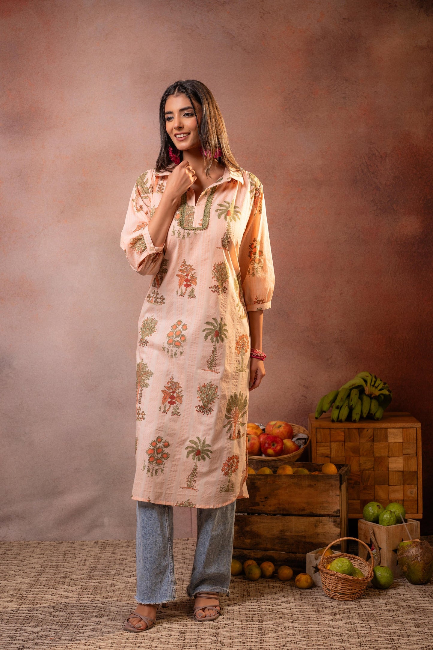 Peach Palm Motif  Kurta