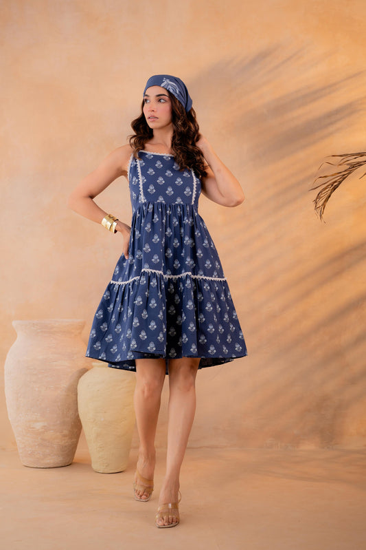 Neelika Indigo Tiered Mini Dress