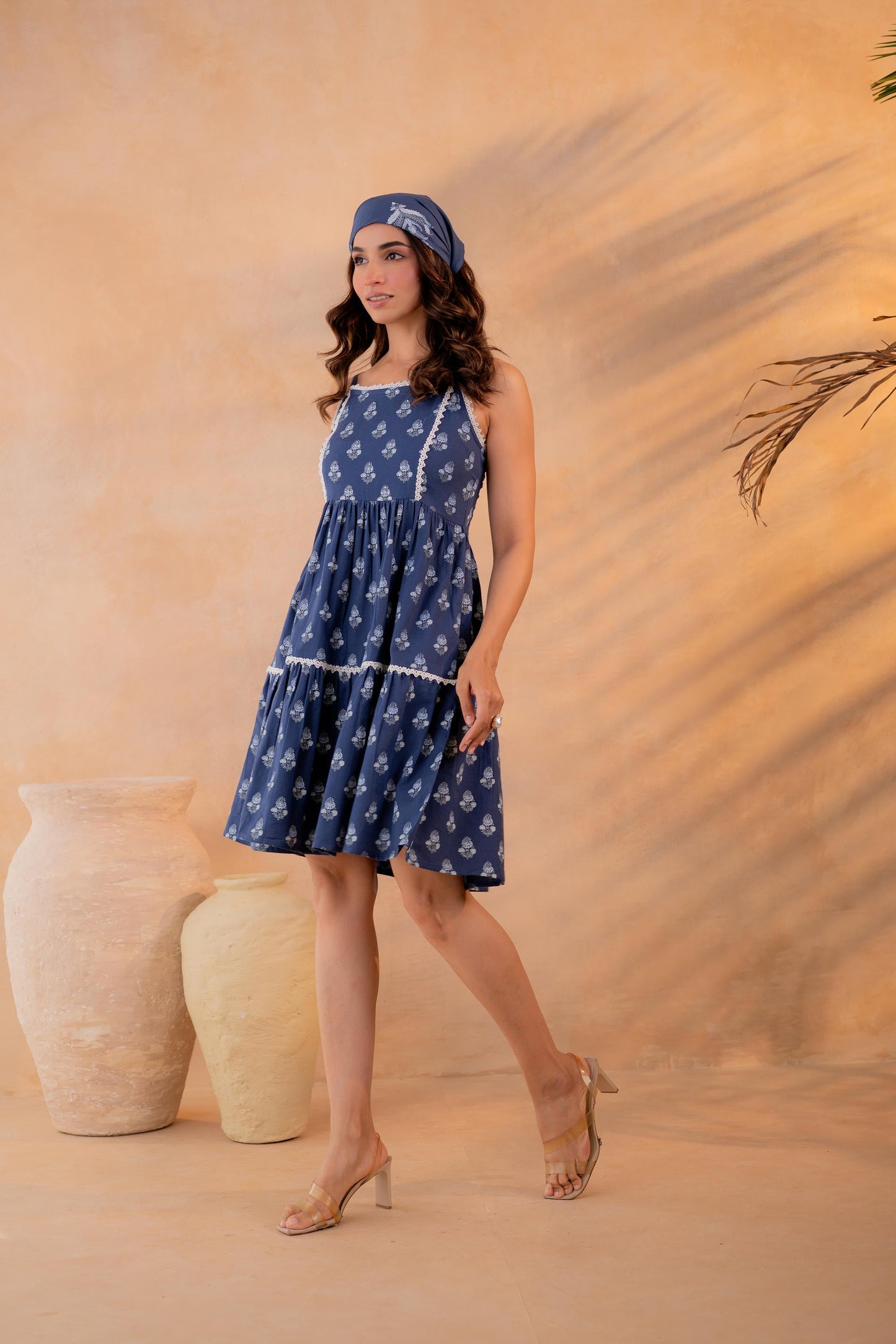 Neelika Indigo Tiered Mini Dress