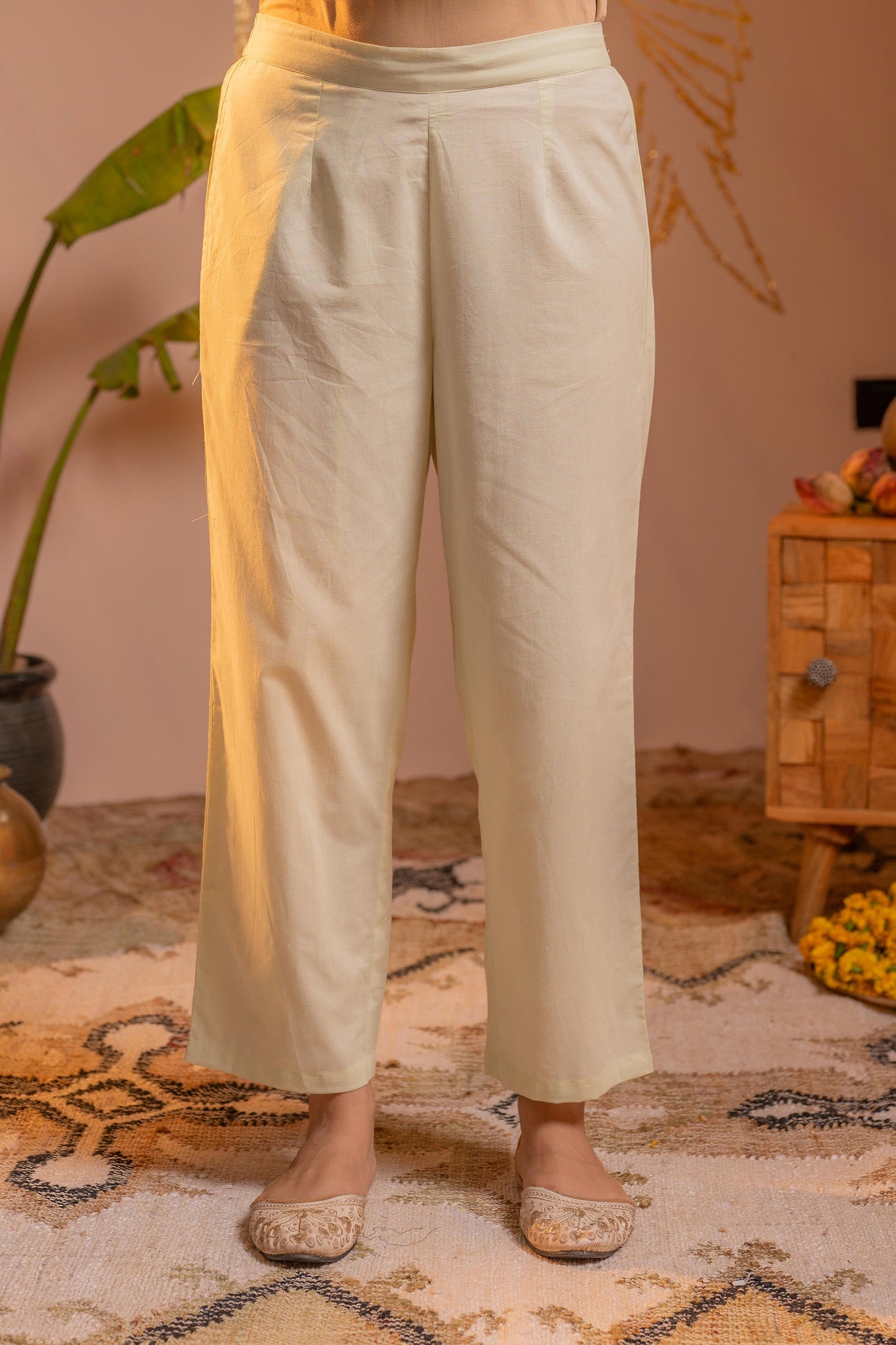 Lime  Kurta Set with Floral Lace Borders
