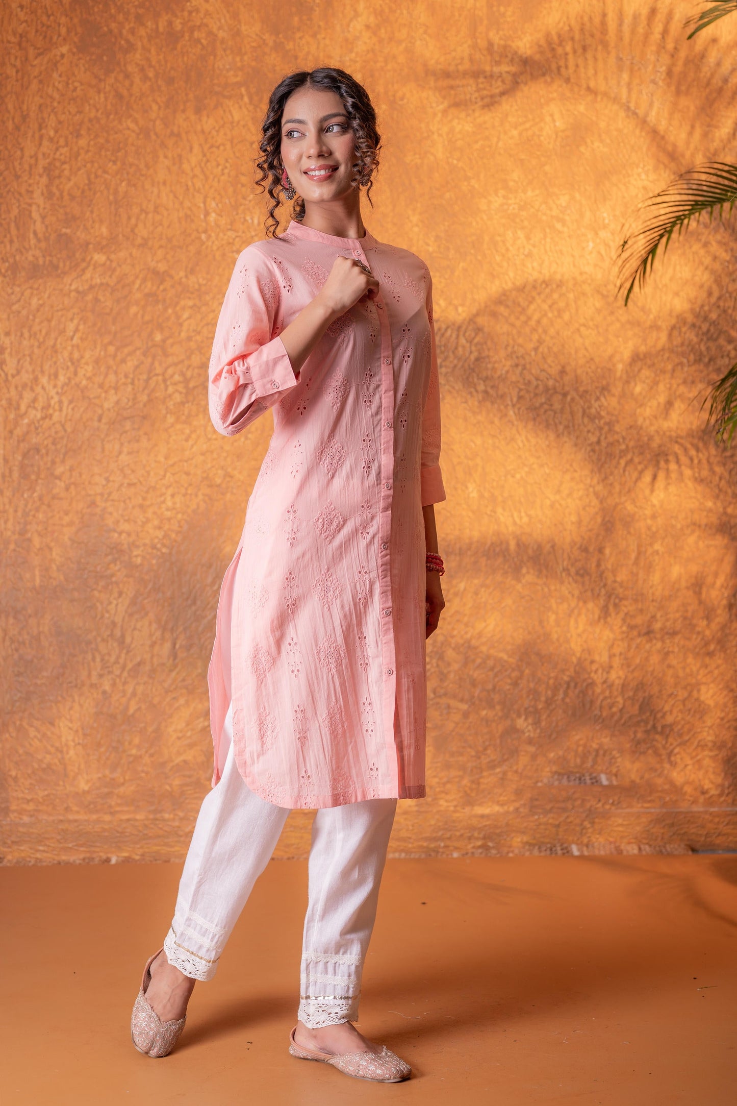 Peach Chikankari Kurta