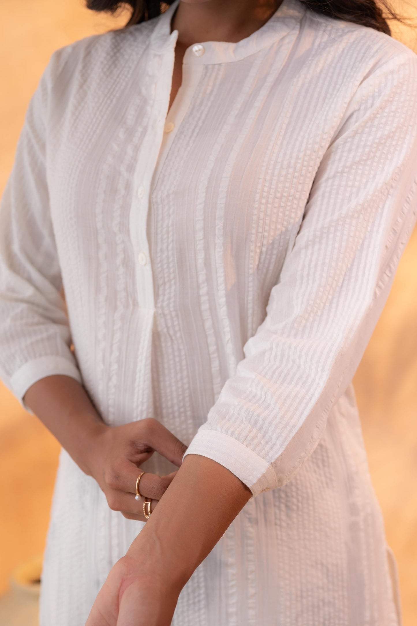 White Cotton A-Line Kurta Pant Set