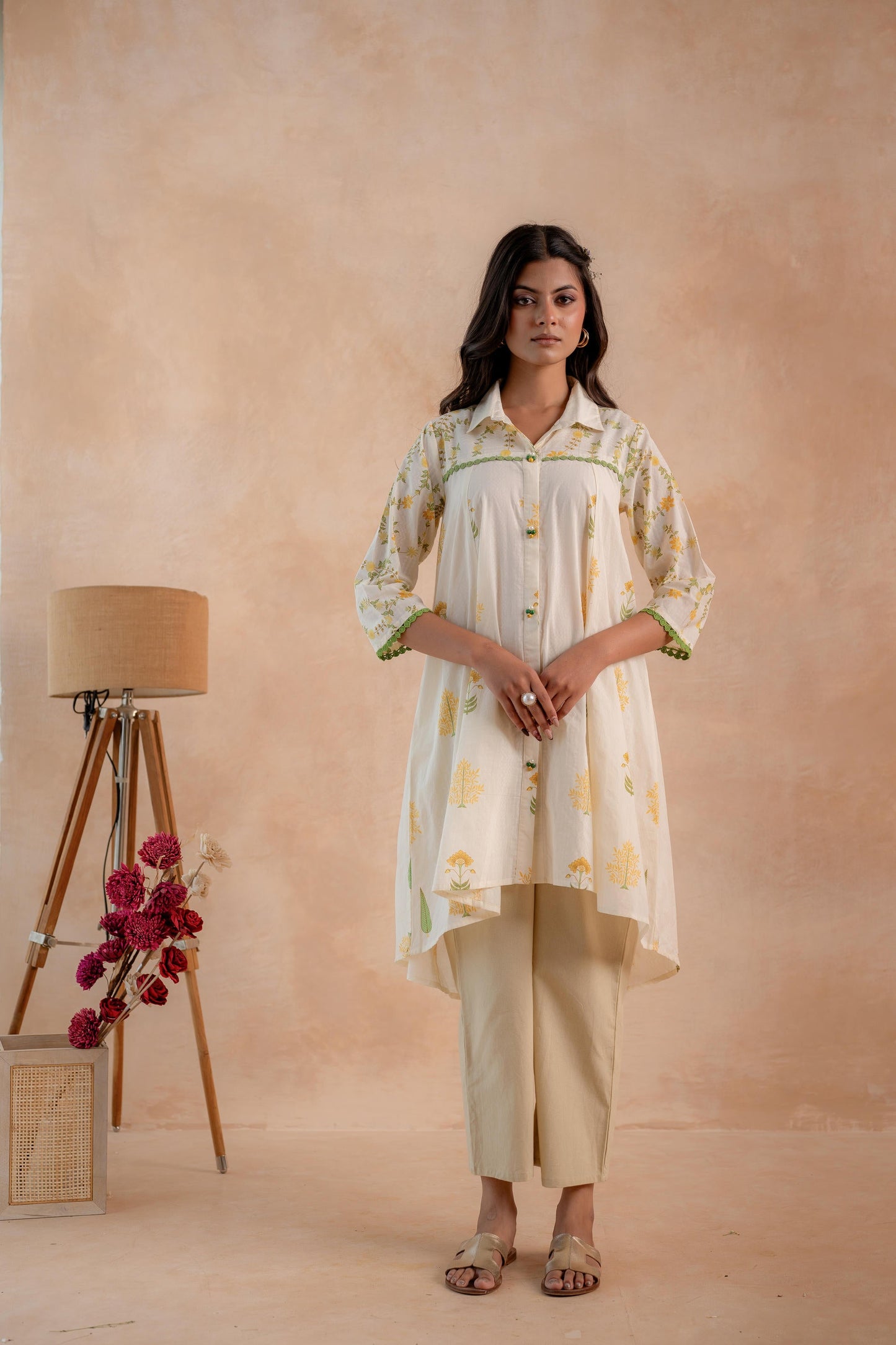 Off-White Garden Printed A-Line Tunic Kurta