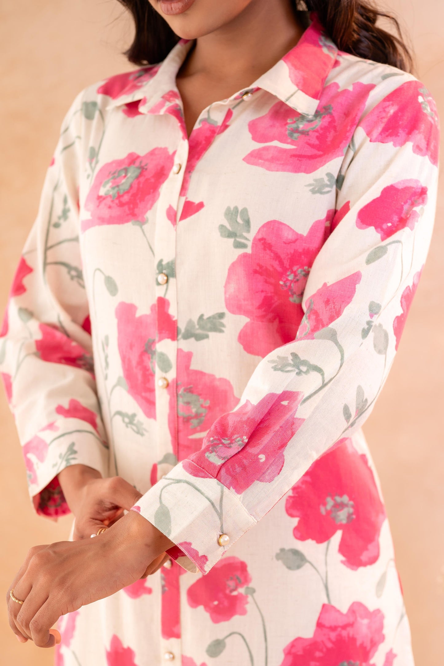 Ivory Rose Bloom Printed Shirt Tunic